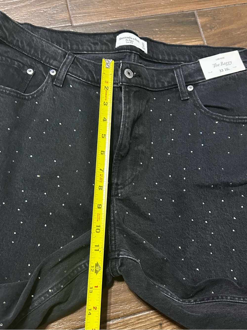 33L 16L Abercrombie & Fitch The Baggy Low Rise Jeans Embellished Black Wash - Picture 5 of 9